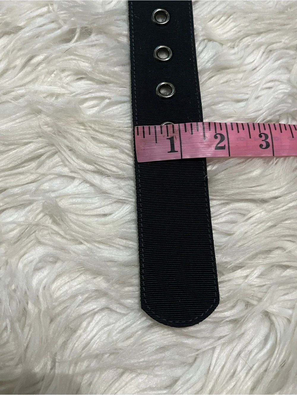 St. John Black Grosgrain Ribbon Embellished Black Rhinestone Square Buckle Belt